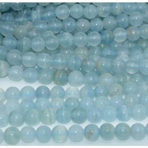 Natural Blue Lemurian Aquatine Calcite Loose Round Beads 6mm-6.2mm