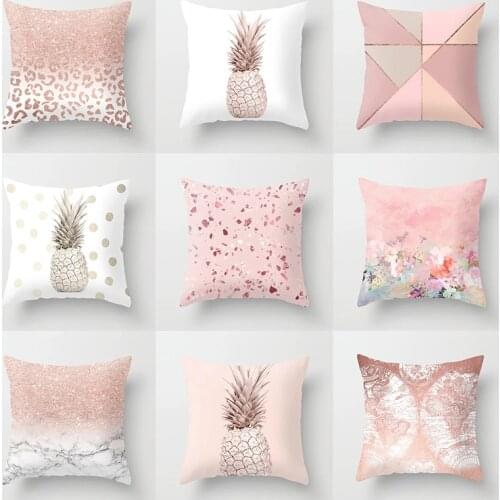 Scandinavian style simple pink striped geometric printing pineapple pillowcase cushion sofa home decoration