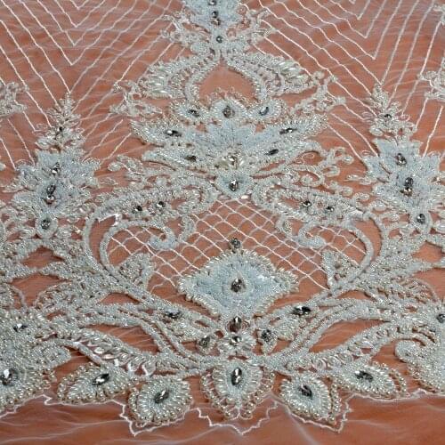 New fashion style off white/red/goldheavy handmade beads on netting embroidered wedding dress/evening dress lace fabric one yard
