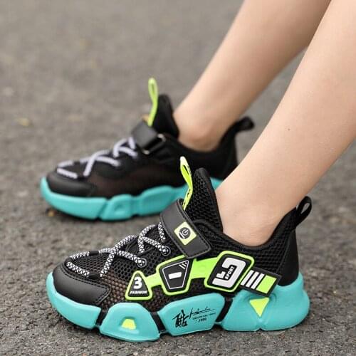 Pupil Shoes Black Mesh Kids Sneakers Fashion Silver Shoes for Girl Black Antislippery Hook and Loop Children Shoes 2021