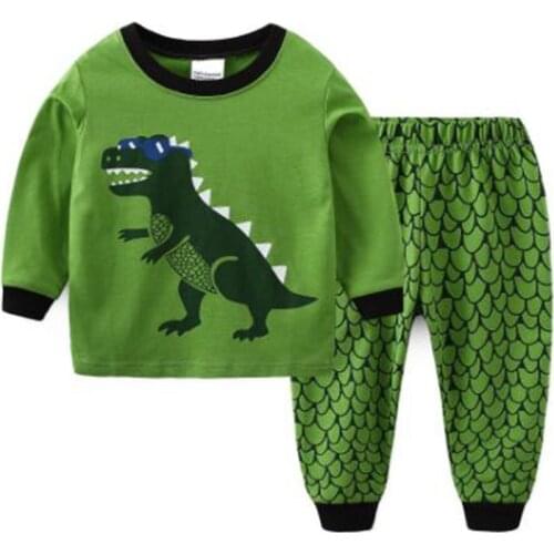Dinosaur Baby Boys Pajamas Suit Cartoon Dino Children Sleepwear Clothes Sets Long Sleeve Tee Shirts Trousers Kids Pijamas Soft
