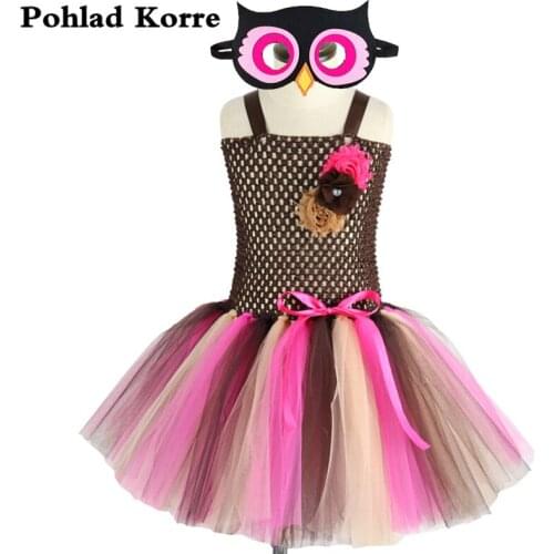 2 Pcs Girls Owl Tutu Dress Patch Flowers Animal Cosplay Halloween Costume For Kids Birthday Party Dresses Vestidos Outfits XX100