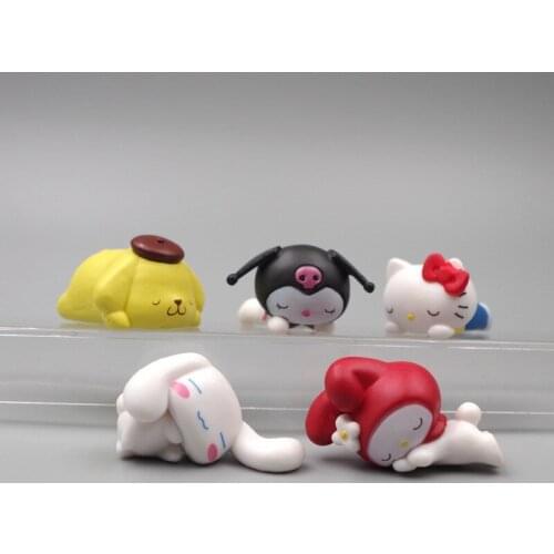 5Pcs/set Kuromi Sanrio Plush My Melody Hellow Kittys Kawaii Models Cartoon Creative Sleeping Position Ornaments Kawaii Toy Gift
