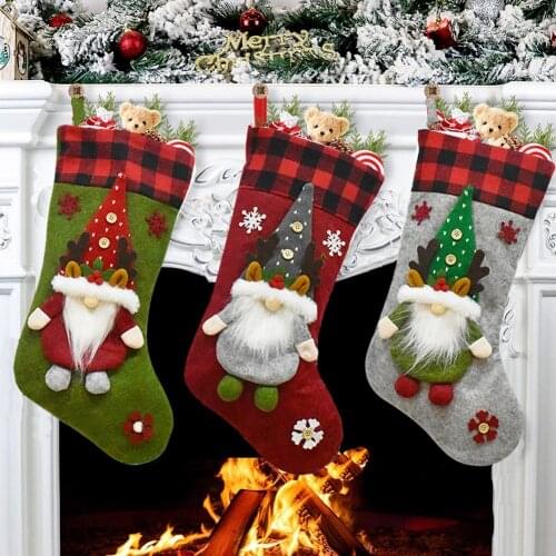 Christmas Stocking Faceless Doll Print Xmas Gift Bag Fireplace Decoration Socks New Year Candy Holder Christmas Decor for Home