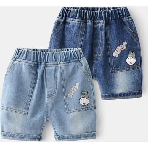 New Kids Summer Denim Shorts Baby Boys Fashion Cartoon Print Denim Shorts with Pocket Children Casual Jeans Short Pants Trousers