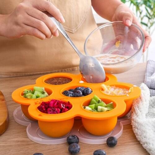 Silicone 7 Grid Ice Cream Mold Baby Food Container Supplement Infant Fruit Breast Milk Storage Box Food Freezer Tray Crisper Hot