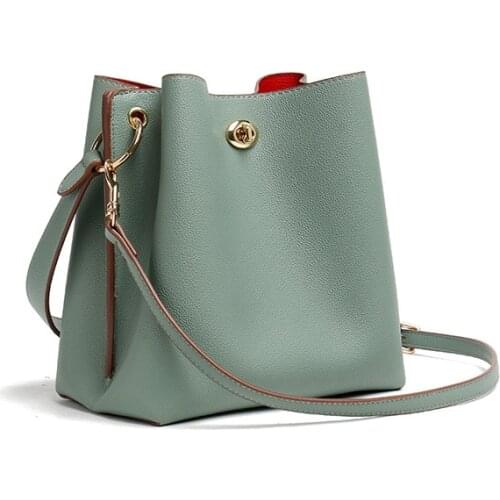 Fresh candy color fashion versatile lady one-shoulder cross-body bag advanced fashion lychee pattern bucket bag