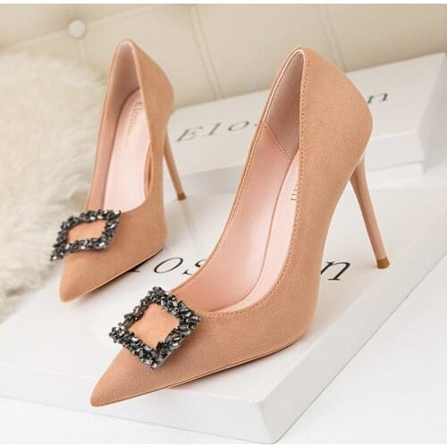 Womens Shoes Pumps Point Shallow Mouth High Heels Nightclub Sexy Stiletto Buckle Diamond Rhinestone Wedding Shoes