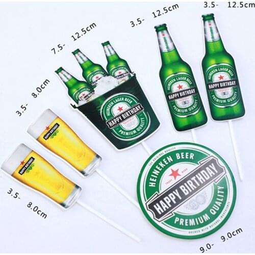 6pcs/set Beer Cake Topper Flag Happy Birthday Wedding Decoration Party BakingDIY