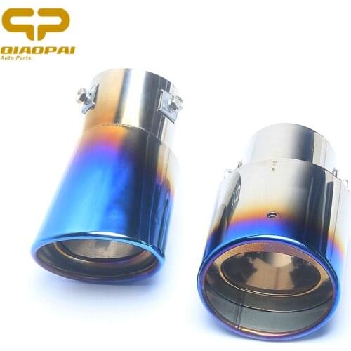Universal Modified Car Exhaust Muffler Stainless Steel Pipe Chrome Trim Exhaust Rear Tail Muffler Tip Half Blue For Honda Nissan