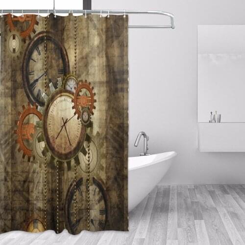 Polyester Waterproof Shower Curtain Retro Steampunk Clocks And Gears 12pc Hook Mildew Resistant Bath Curtain Home Bathroom Decor