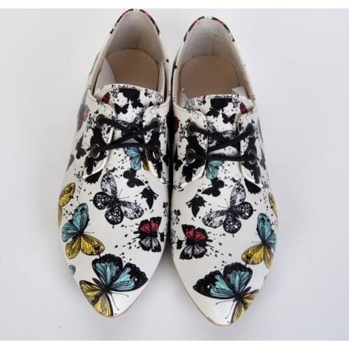 Oxford Casual Women Shoes Printed With Butterfly Pattern