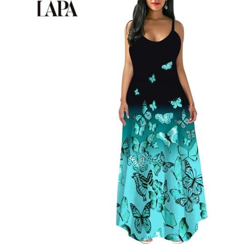 Women Butterfly Printed Plus Size Dresses Summer Sexy Spaghetti Strap V-Neck Casual Long Dress Beach Holiday Boho Maxi Dress