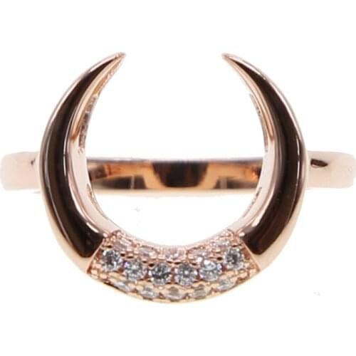 Rose gold fashion jewelry size 6 7 european women gift double horn cz crescent moon fashion finger ring lovely gift for girl