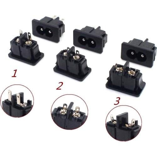 10Pcs AC250V 2.5A IEC320 C8 Male 2 Pins Black Power Inlet Socket Panel Embedded