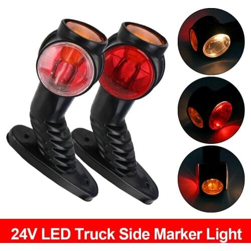 2pcs Elbow Outline External Light 3 Face Waterproof Red Amber White 24V LED Marker Side Light for Truck Trailer Caravan