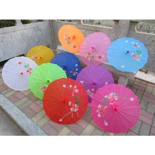 50pcs/lot Quick Delivery Wedding Favors Gifts Flowers Drawing Straight Bamboo Frame Paper Parasols Many Colors Silk Umbrella