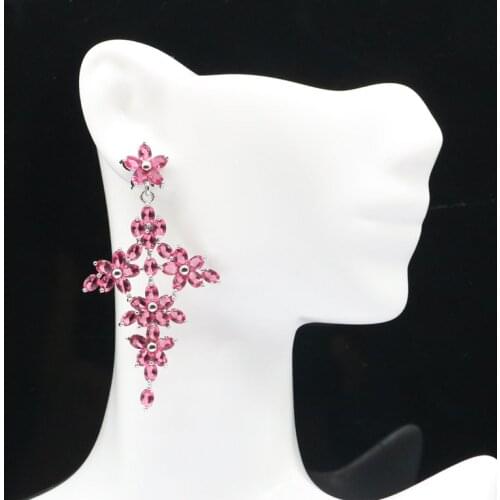 58x30mm Anniversary Created Raspberry Rhodolite Garnet London Blue Topaz For Sister Silver Earrings