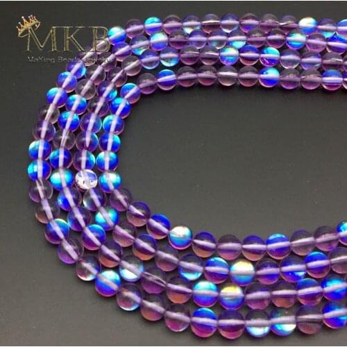 A+ Purple Austria Crystal Beads Synthesis Glitter Moonstone Beads For Jewerly Making Bracelet 6 8 10 12mm Perles Wholesale