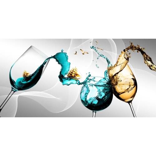 Abstract Canvas Wall Art Glass Of Blue Yellow Wine Paintings For Living Room Pictures Wine Cup Bottle Artwork Giclee House Decor