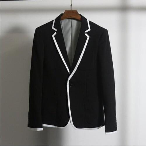 White Small Suits Men Jacket Korean Version Of The Slim Thin Section Mens Casual Black And White Stitching Suit M-3xl