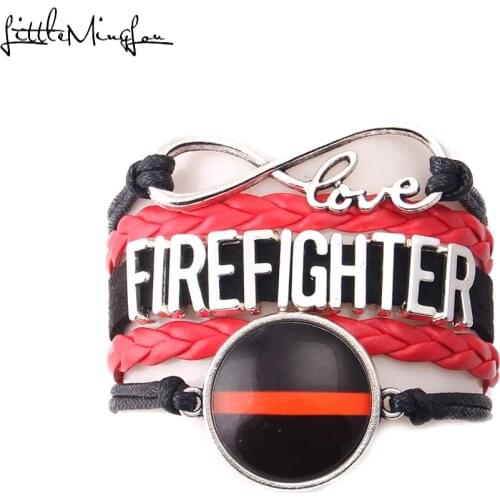 Infinity love firefighter mom wife bracelet leather braid wrap men bracelets & bangles for women family jewelry