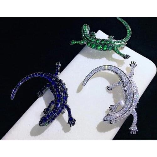 Animal brooch 925 sterling silver with cubic zircon gecko brooch lizard cabrite brooch 44*54MM unisex jewelry men women