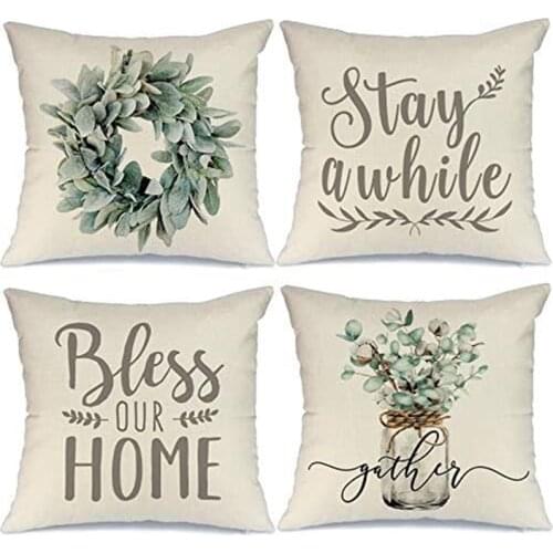 Farmhouse Decor Pillow Covers 18X18 Inch Set of 4 Throw Pillow Covers Farm Decorations Pillow Case for Couch Sofa