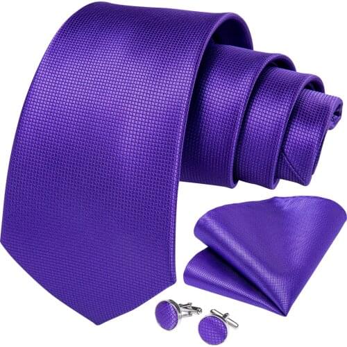DiBanGu Mens Necktie Purple Solid Designer Silk Wedding Tie For Men Hanky Cufflinks Tie Set Fashion Bussiness Party SJT-281