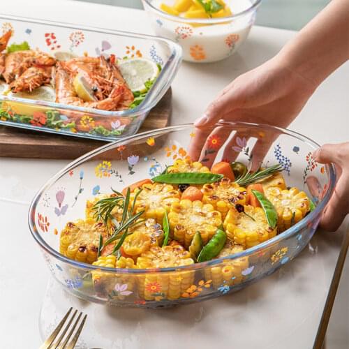 Home Baking Tray Creative Garden Large Baking Tray Microwave Oven Special Baking High Temperature Resistant Glass Bowl