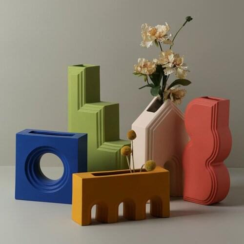 Home Decor Geometric Art Vases Living Room Display Ceramic Vase Flower Arrangement Furnishings Entrance Decoration Ornament Gift