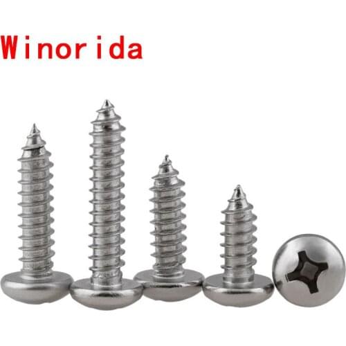 GuHua Philips Pan Head Tapping Nibbed Screw M5M6M8 PA 304 Stainless Steel Cross Round Head Self Tapping Wood Screw GB845 20Pcs