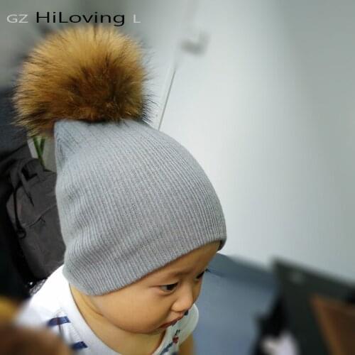 GZhilovingL New Winter Girls Boys Fur Pom Pom Beanies Hats Soft Warm Child Kids Baby Cotton Knitted Skullies Beanie Fur Ball Hat