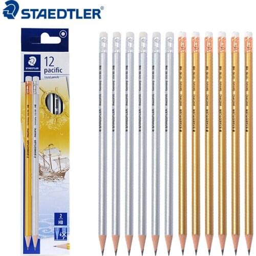 12pcs/Box STAEDTLER 131 80 Gold Silver Standard Pencil with Eraser HB Pencils for School Sketching