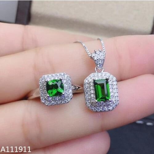 KJJEAXCMY fine jewelry 925 sterling silver inlaid Natural Diopside pendant Ring ladies Suit Support Detection popular