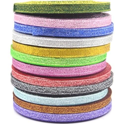 22Meters/Lot 6mm Gold Silver Pink Light Blue Red Black Glitter Metallic Ribbons for Christmas Wedding Birthday Party Gift Wrap