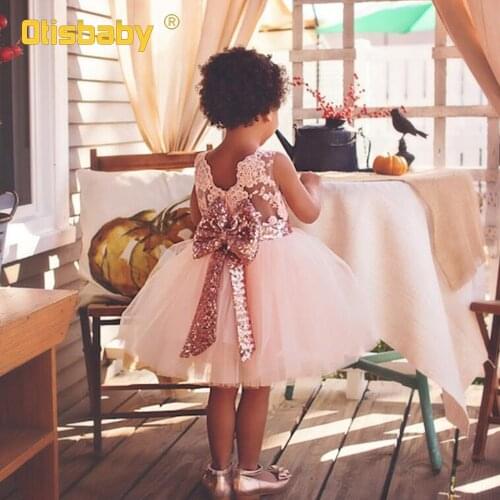 Baby Girl Backless Summer Dress for Girl Vintage Sequin Tutu Dress Toddler Christening Infant Baptism Bebe 1 Year Birthday Dress