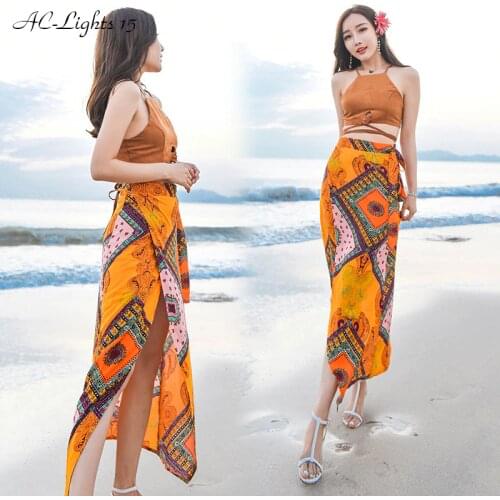 Summer 2 Piece Set Womens Geometric Printed Two Piece Bohemian Irregular Skirt Suit Hippie Boho Chic Crop Top Beach Set S83301A