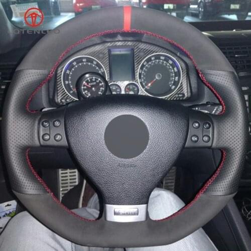 LQTENLEO Black Suede Genuine Leather DIY Car Steering Wheel Cover for Volkswagen Golf 5 Mk5 GTI VW Golf 5 R32 Passat R GT 2005