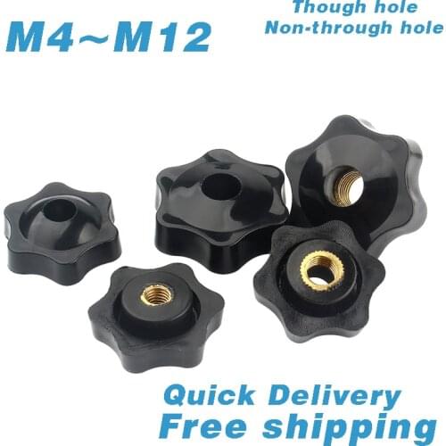 M4 M5 M6 M8 M10 M12 Plum Bakelite Hand Tighten Nuts Clamp Knob Handle Thread Star Black Manual Thumb Nut