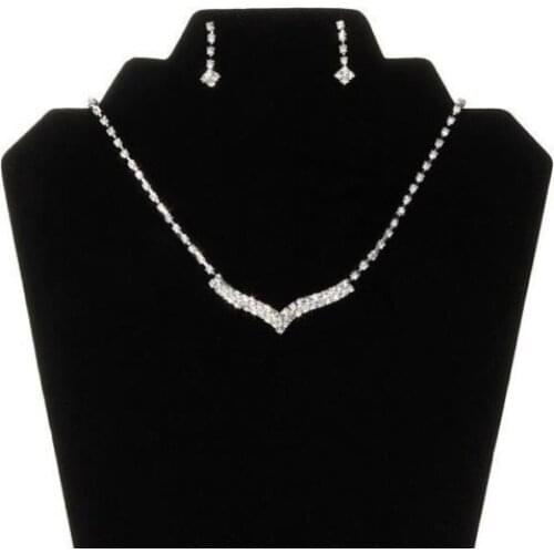 Fashion Women Lady Rhinestone Stud Earring Necklace Wedding Bridal Jewelry Set