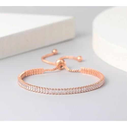 Fashion Sparkle Zircon Single Row Adjustable Crystal Bracelet Rose Gold Color Handmade Friend Gift Lovely Jewelry Wholesale
