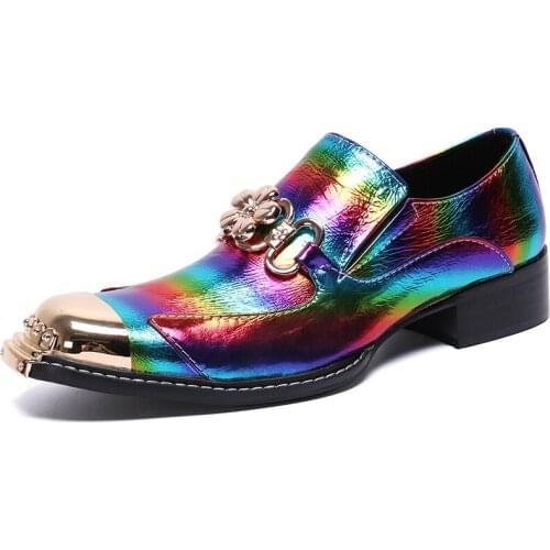 New Casual Mens Classic Fashion Shoes Personality Metal Pointed Toe Cowhide Leather Color Retro Lazy Breathable Mens Shoes