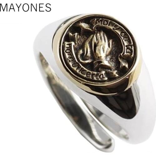 MAYONES Religious Prayer Hands Rings for Men Women 925 sterling silver Blessed Sacred Vintage women Ring Christian Jewelry