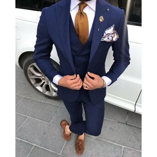 Men Suit Slim Fit 3 Pieces Tuxedo Groom Groomsman Custom men suits for wedding ternos para hombre kingsman navy suit with pant