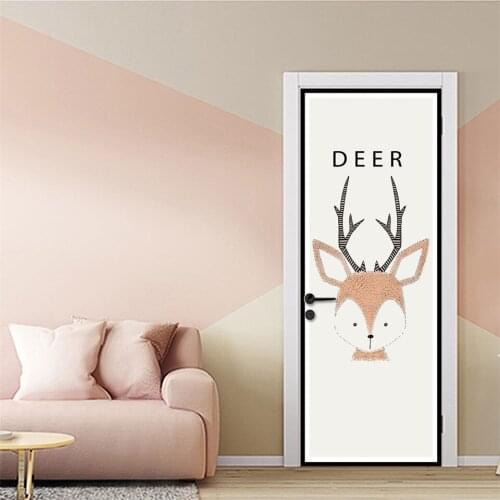 Cute Animal Stickers For Door Deer Owl Fox Children Bedroom Nursery Indoor Home Decor Renovation PVC Peel And Stick Wallpaper