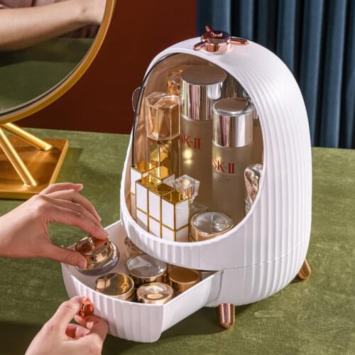 Nordic Modern Round Cosmetic Storage Box Makeup Brush Bucket With Led Light Lipstick Box Acrylic Skin Care Dressing Table Shelf