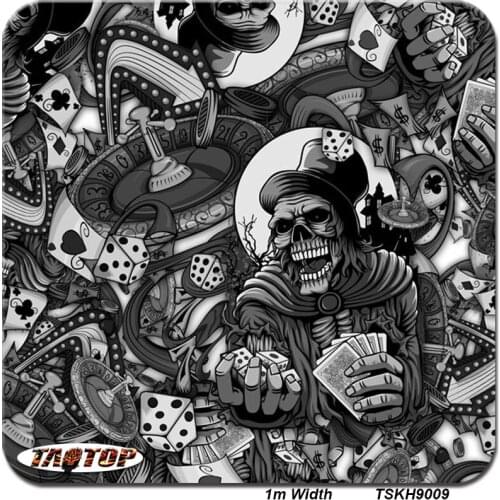 TSKH9009 skull play card puke 1M * 10M Water Transfer Printing Films Hydro Dipping Hydrographics Film