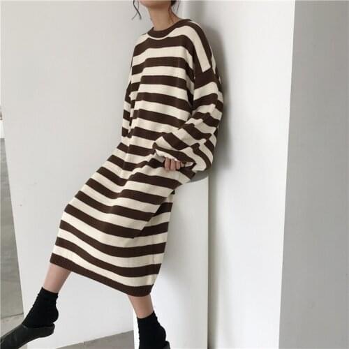 WAVSIYIER jumper dresses thick knitted woman casual korean style 2020 new pollover winter sweater dress women warm autumn stripe