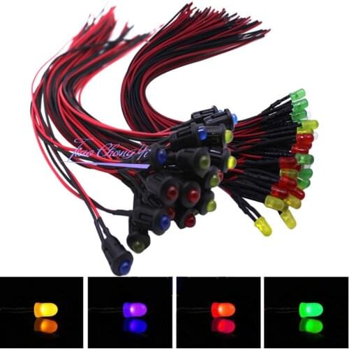 50PCS/LOT DC12V/24V 5mm Pre-wired Diffused LED Light Emitting Diodes Red Green Blue white warm white 20cm Cable Pre-Wired